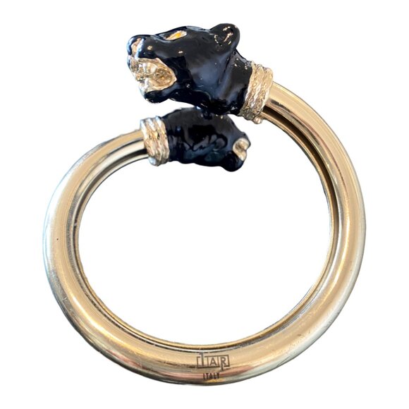 Gold Colored Cuff Bracelet With Black Panthers, 1AR or Unoaerre (Italian Brand) - Picture 3 of 6